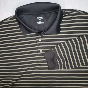 LINKS EDITION Striped Black and Brown Long Sleeve Golf‎ Polo Shirt Size L Large